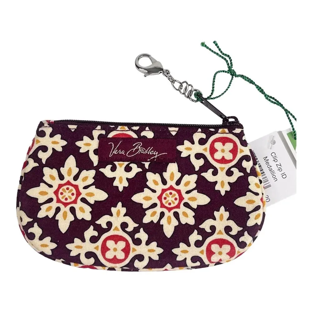 NEW Vera Bradley Clip Zip ID Case Medallion COIN PURSE Mini Card Wallet 5.5” NWT - Picture 2 of 8